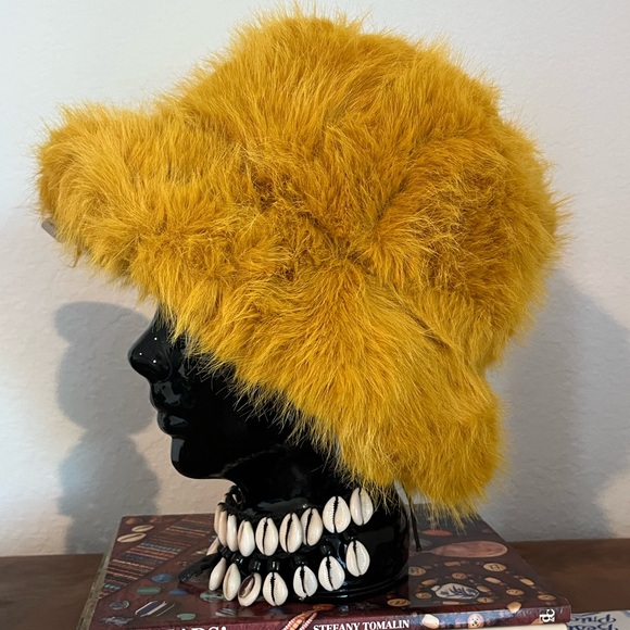 Mustard Gold Fuzzy Faux Fur Hat - Picture 9 of 13